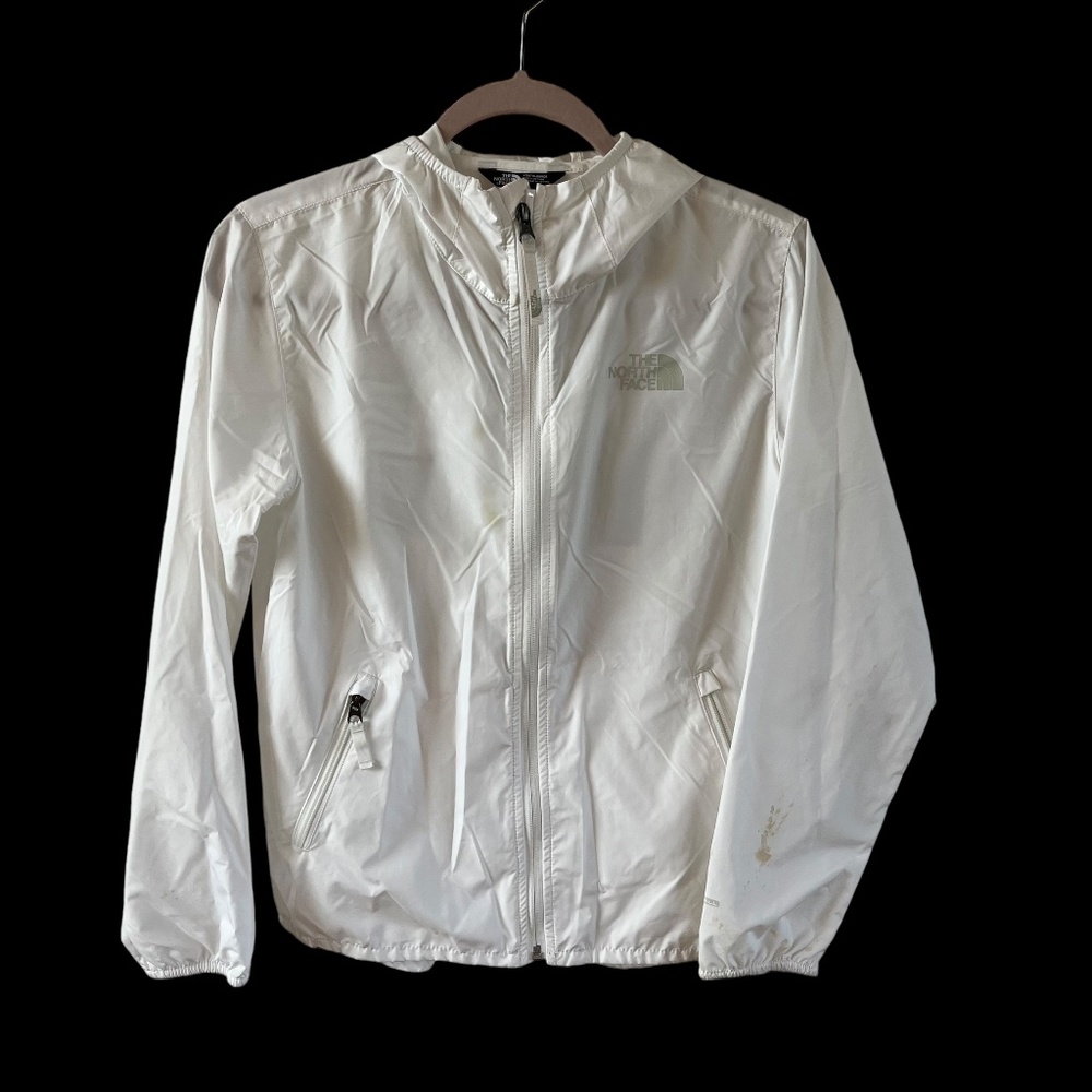 The North Face White Rain Jacket with Hood, Youth Large, 14/16